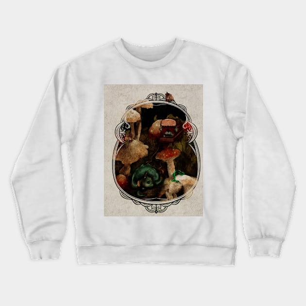 Sir Pinkerton’s Magic Circus & Petting Zoo Wagon in Mushroom Forest with a napping baby dragon Crewneck Sweatshirt by penandbea